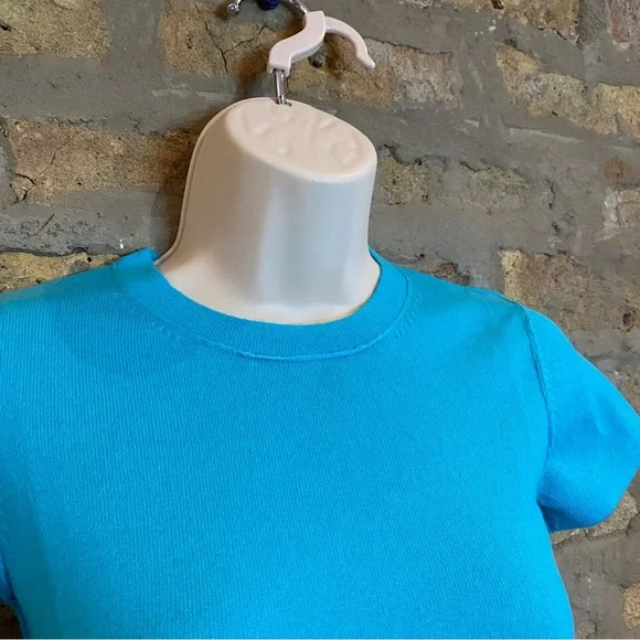 100% CASHMERE TURQUOISE KNIT SWEATER T SHIRT - Picture 4 of 8